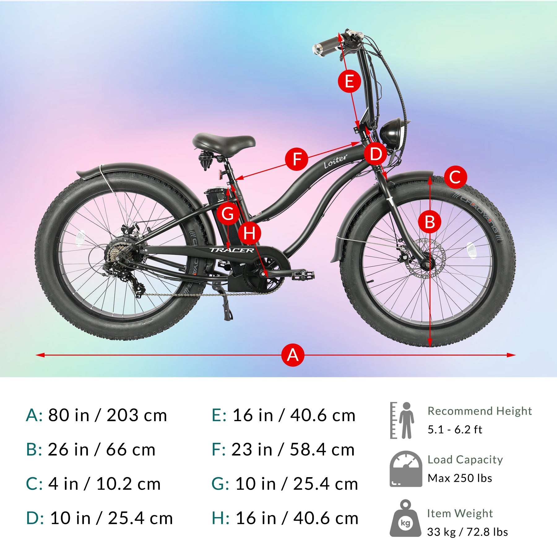 Tracer Loiter 800W 48V Fat Tire Electric Cruiser Bike