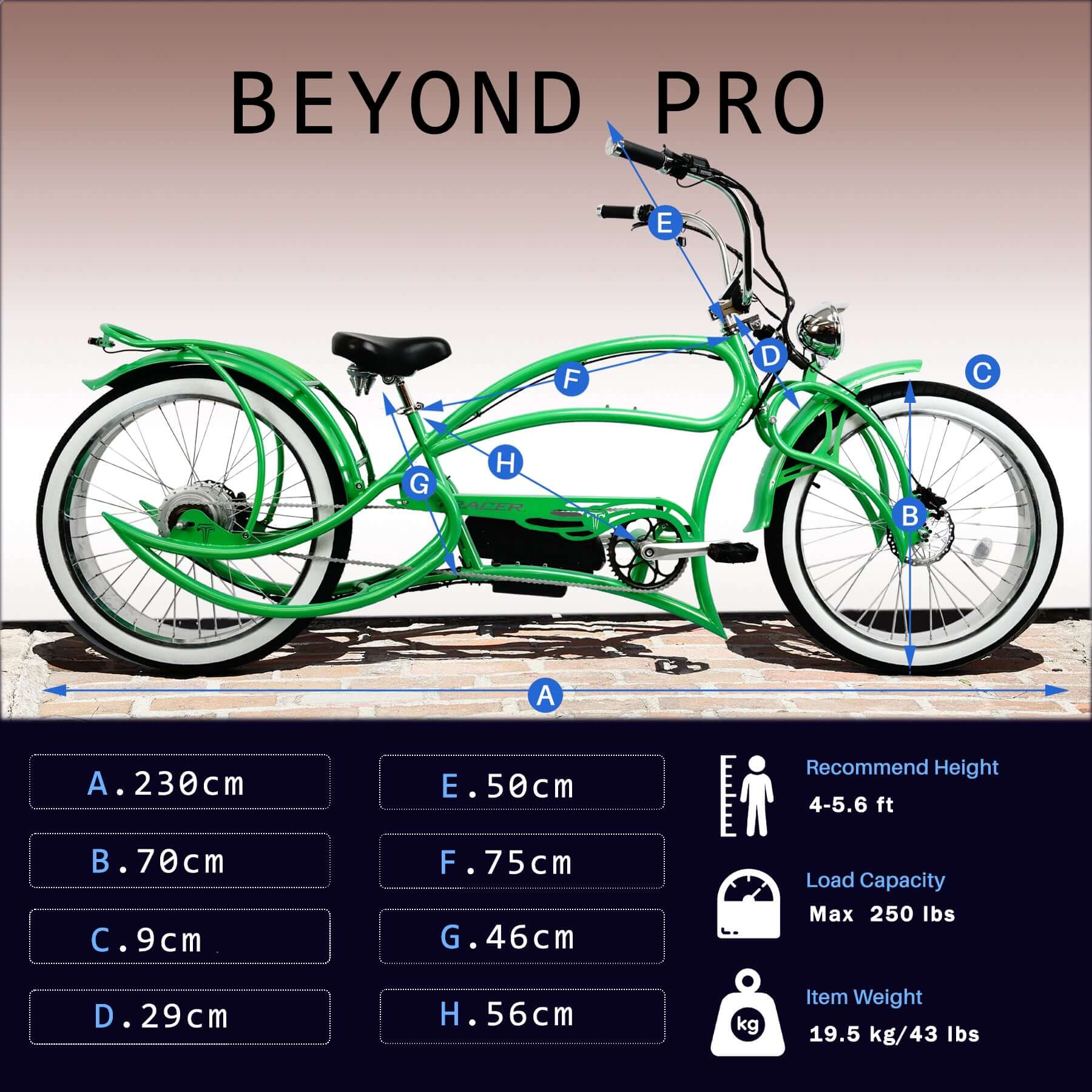 Tracer Beyond Pro 1000W Classic Stretch Chopper Electric Bike