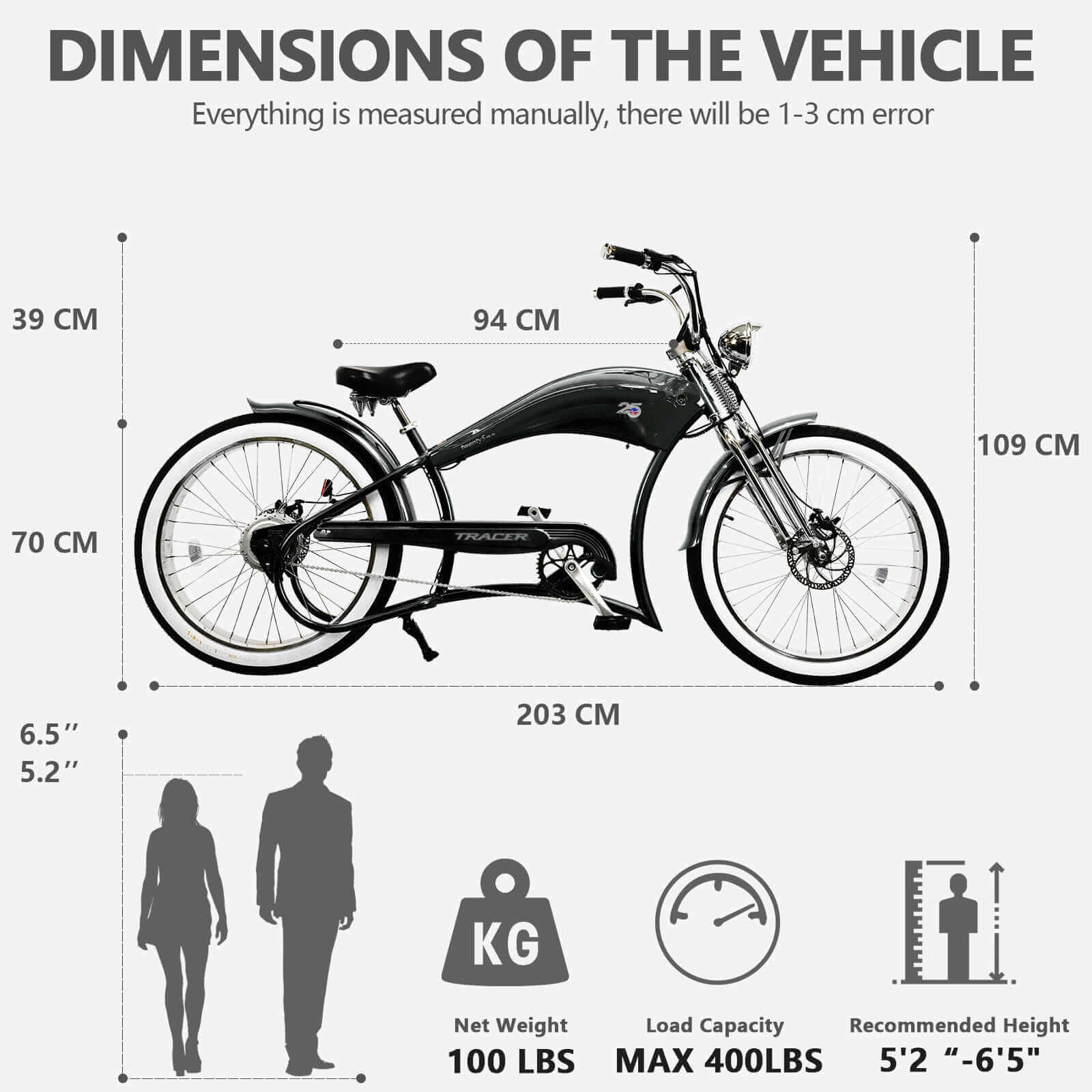 Tracer Twenty5 DS 500W Motorcycle-Style Stretch Chopper Electric Bike
