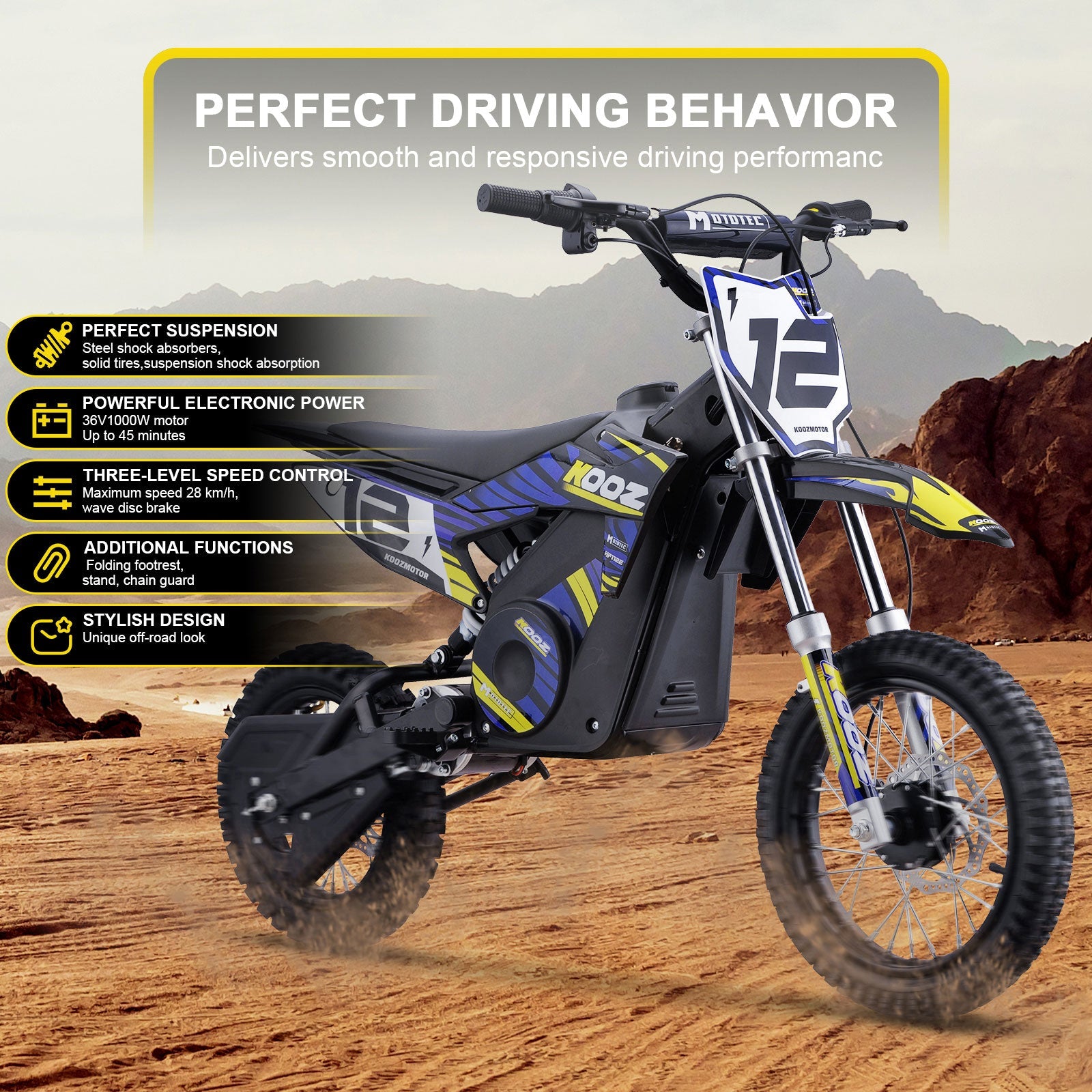 MotoTec 36V 1000W Electric Dirt Bike