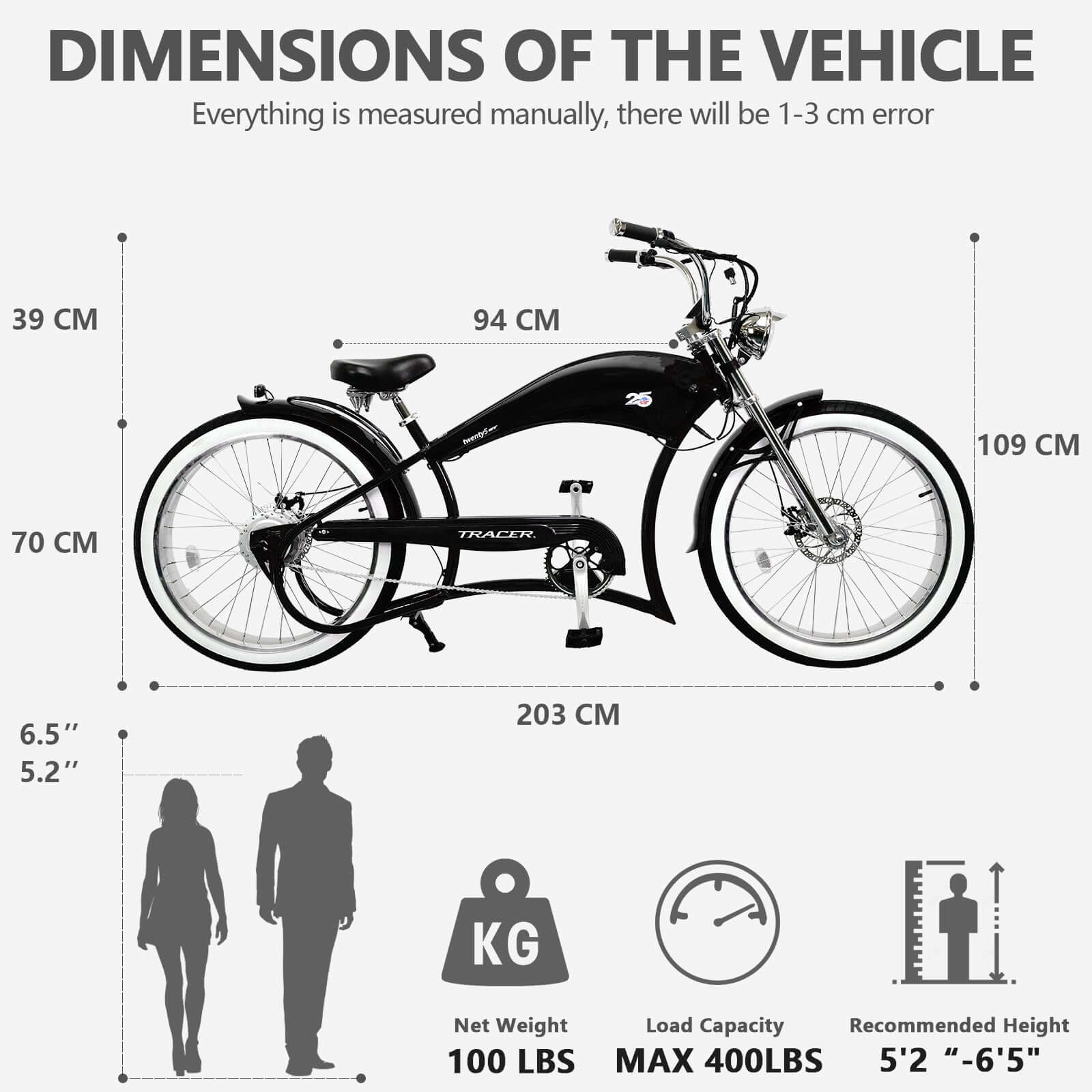 Tracer Twenty5 GT 500W Motorcycle-Style Stretch Chopper Electric Bike