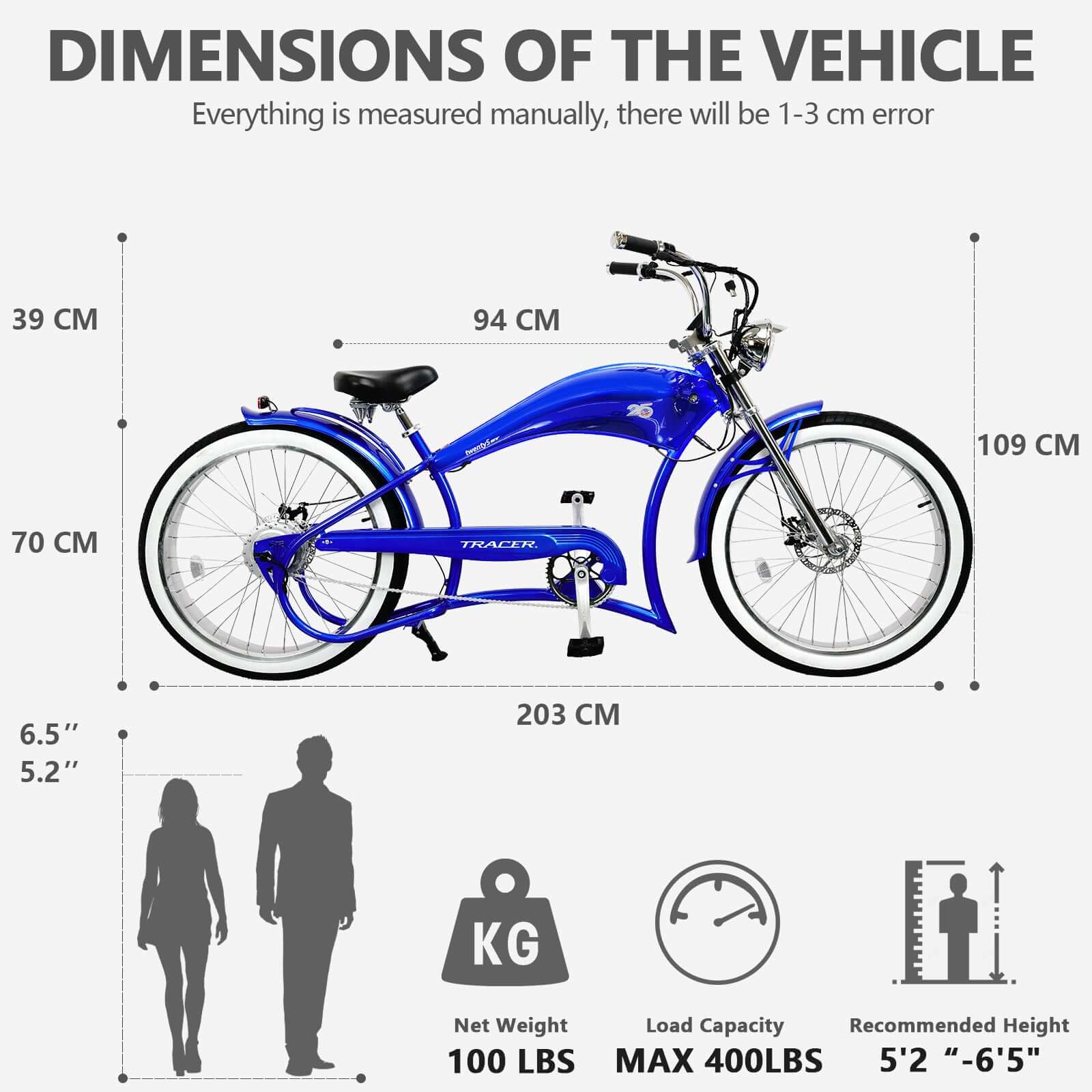 Tracer Twenty5 GT 500W Motorcycle-Style Stretch Chopper Electric Bike