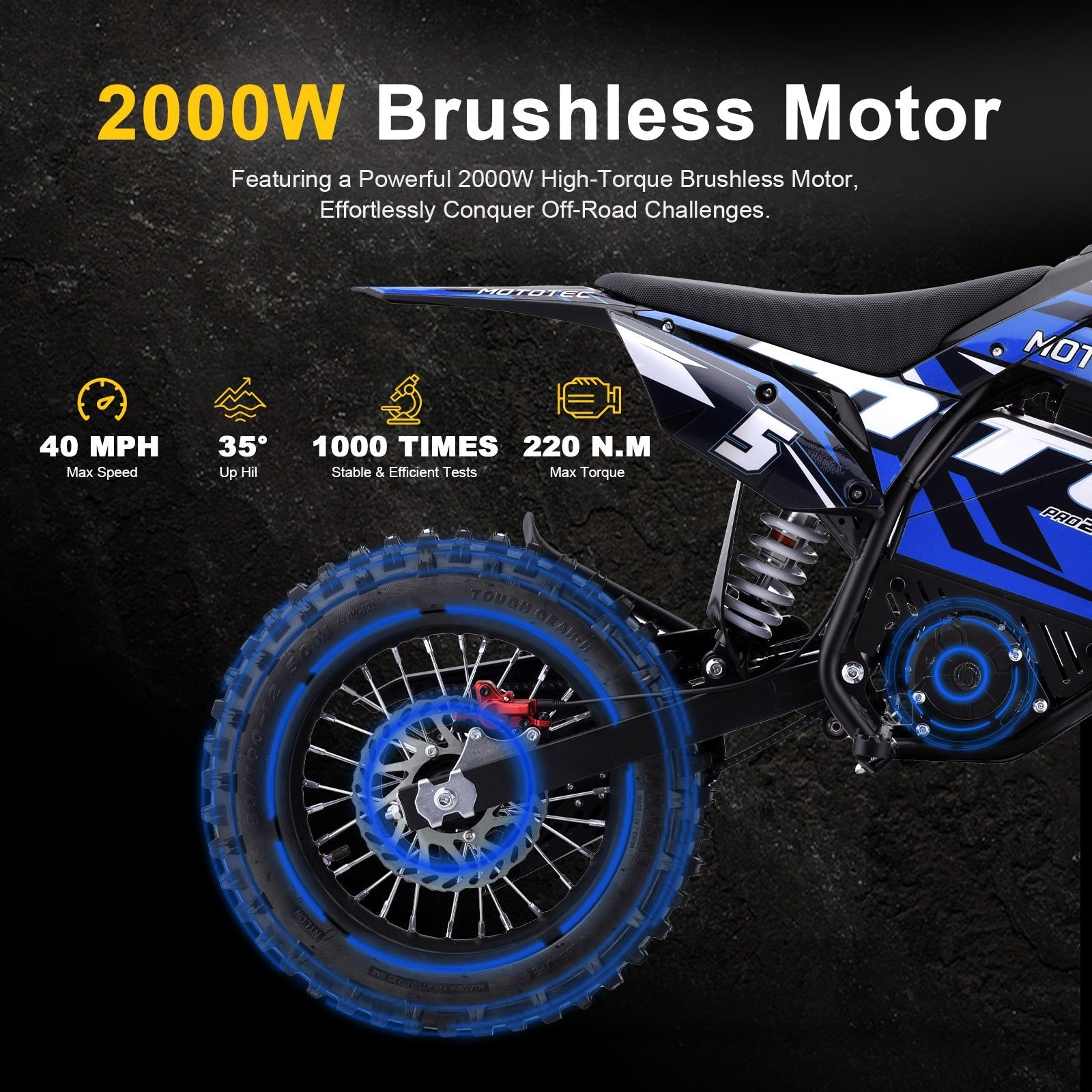 MotoTec Pro 2000W 60V HP115E Electric Dirt Bike