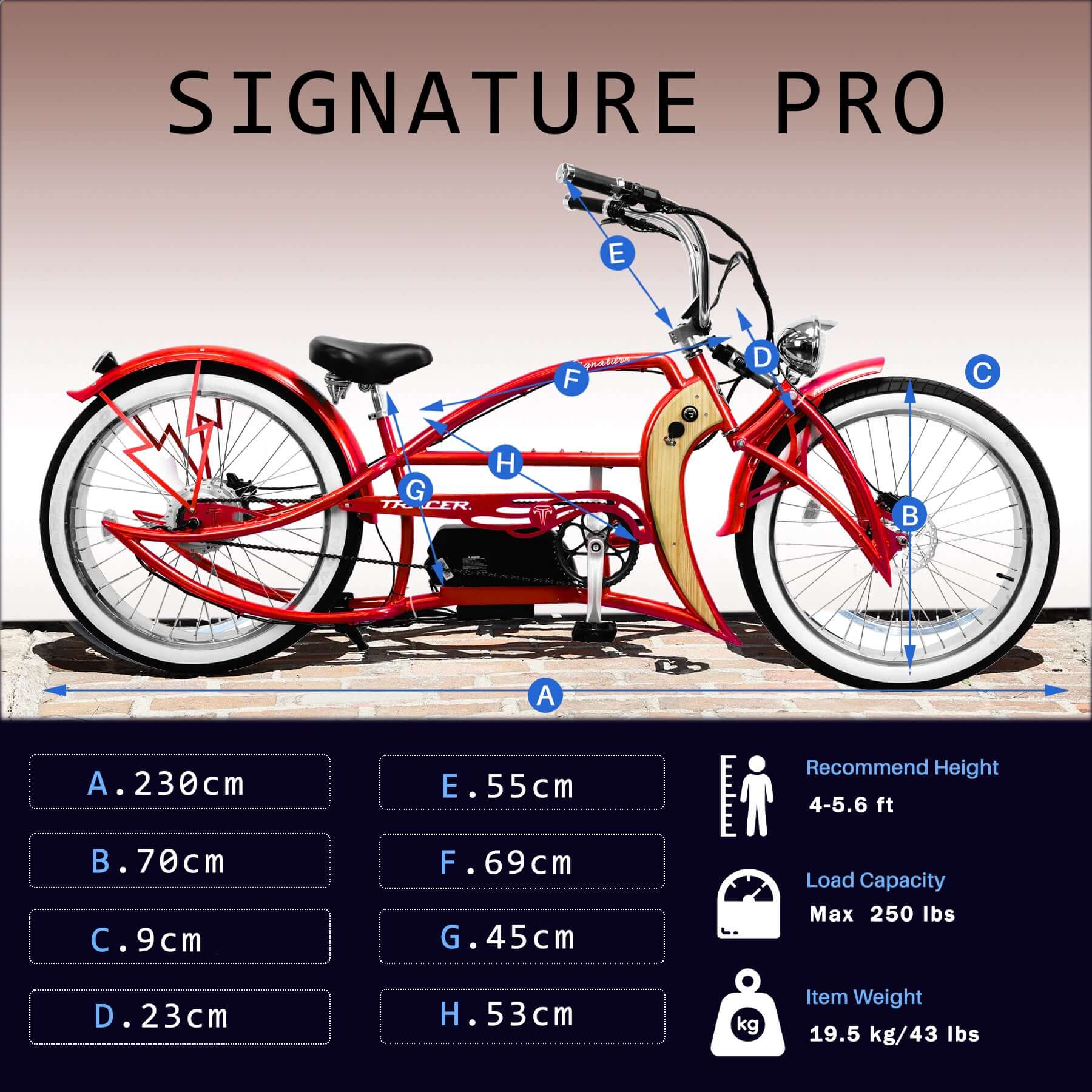 Tracer Signature Pro 800W Chopper Cruiser Electric Bike