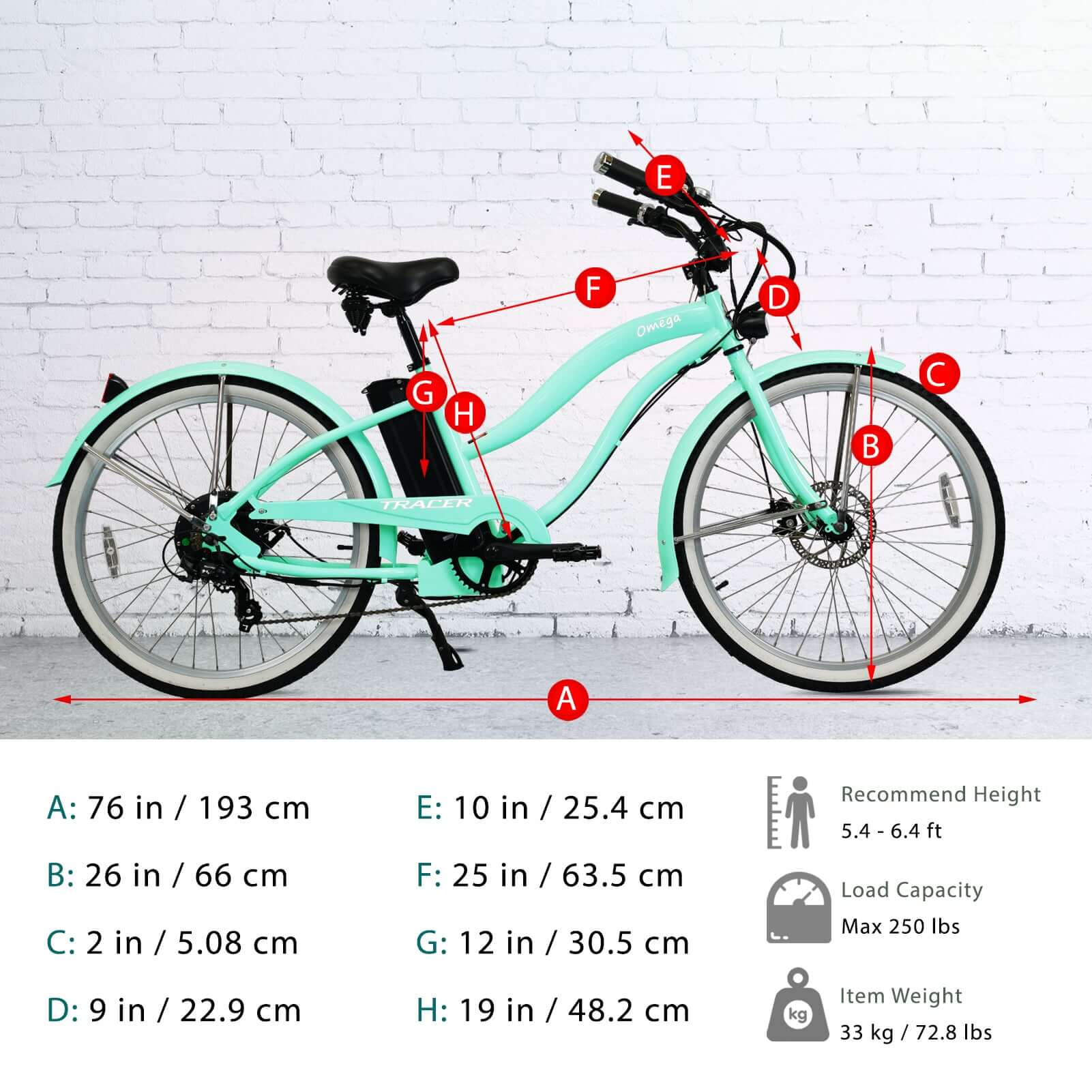Tracer Omega 500W Electric Beach Cruiser Bike for Women
