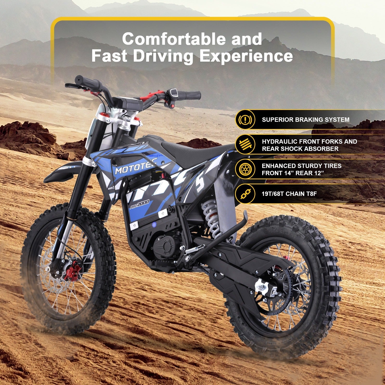 MotoTec Pro 2000W 60V HP115E Electric Dirt Bike