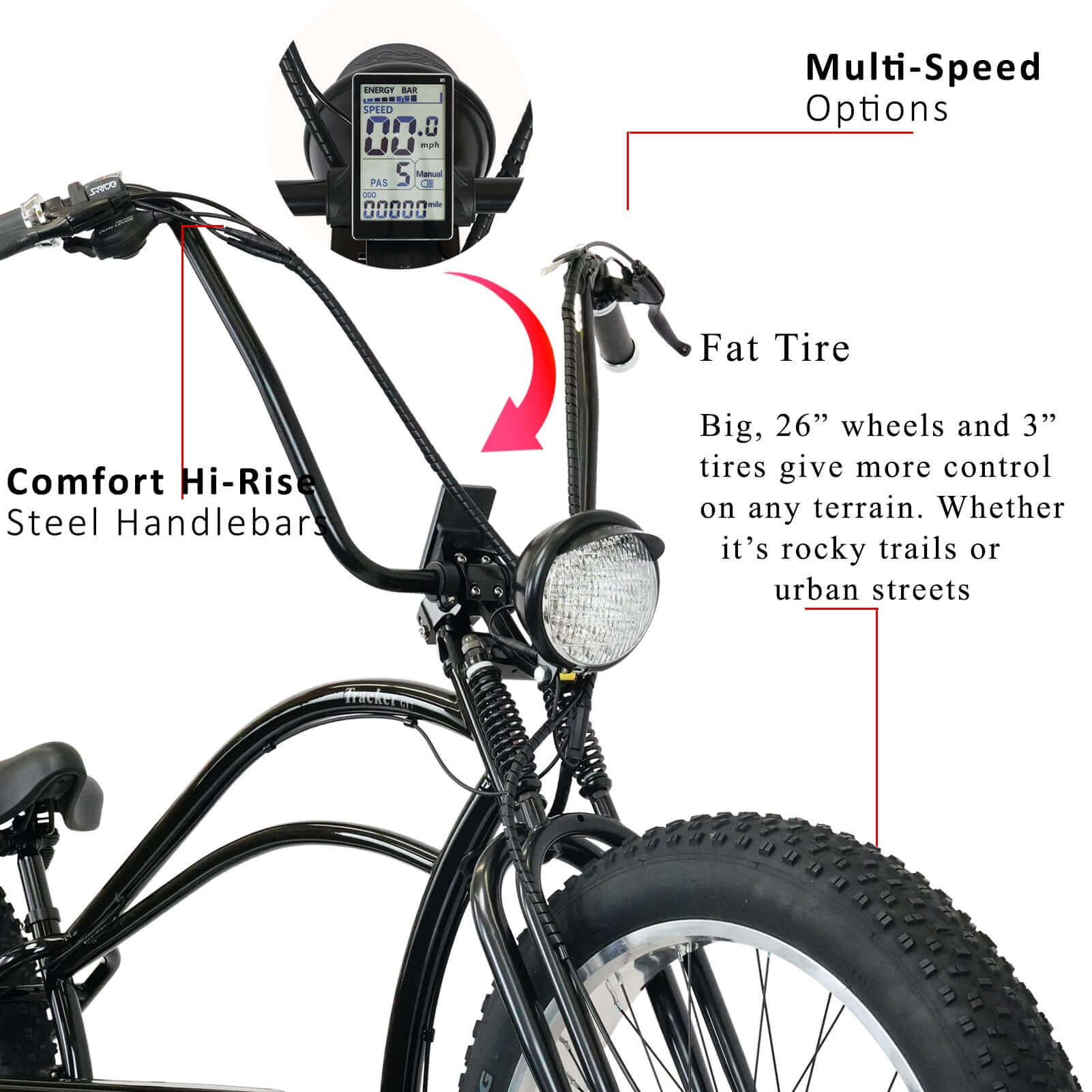 Tracer Tracker DS7 26-Inch 7-Speed Stretch Electric Cruiser Bike