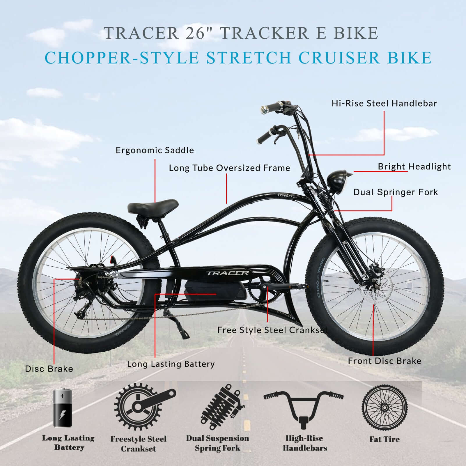 Tracer Tracker DS7 26-Inch 7-Speed Stretch Electric Cruiser Bike