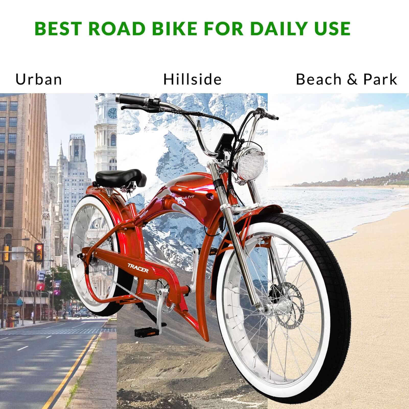 Tracer Twenty5 GT 500W Motorcycle-Style Stretch Chopper Electric Bike