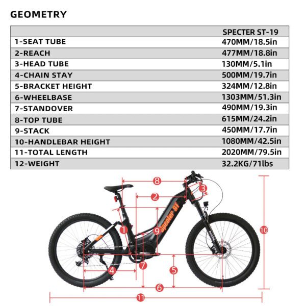 eunorau specter st 48v/17ah 1000w electric mountain bike