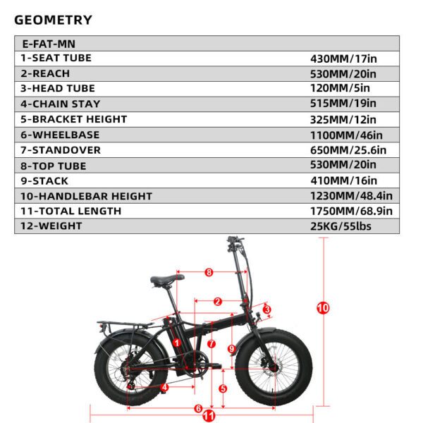 eunorau e fat mn 48v 12.5ah/17.5ah 500w folding fat tire electric bike