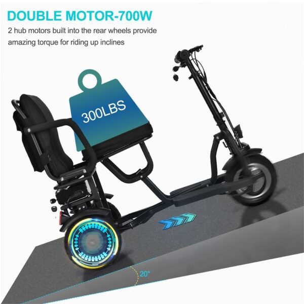 mototec folding mobility electric trike 48v/10ah 700w