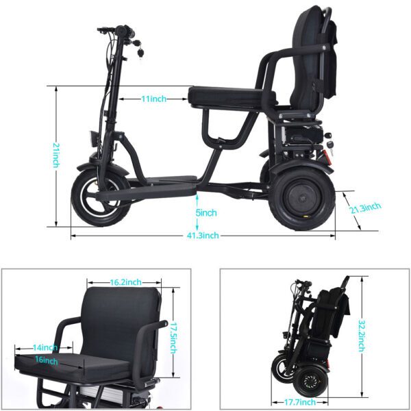 mototec folding mobility electric trike 48v/10ah 700w