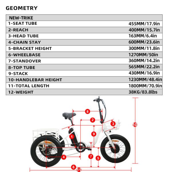 eunorau new trike 48v/12.5ah 500w step thru folding electric trike