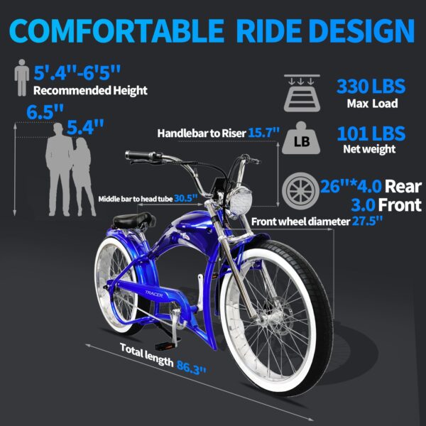 tracer twenty5 gt 500w 26" cruiser e bike