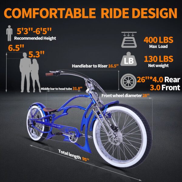 tracer raptor 800w stretch cruiser chopper ebike