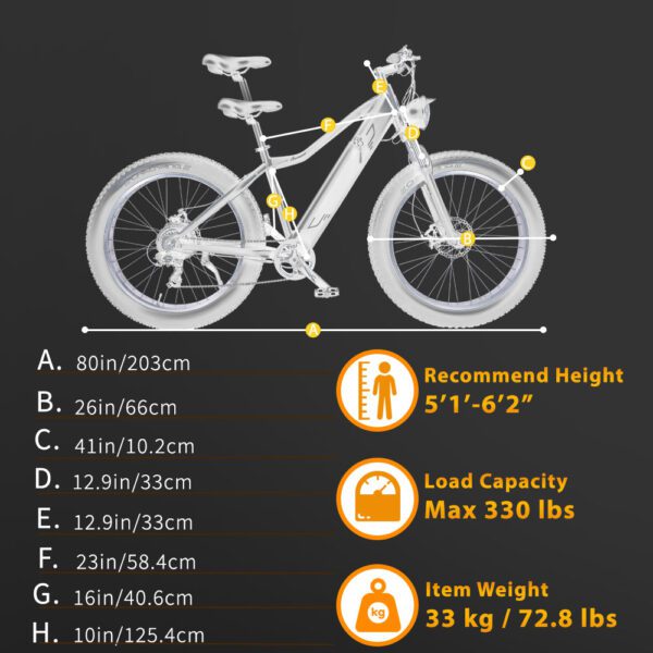 tacoma 800w fat tire electric mountain bike