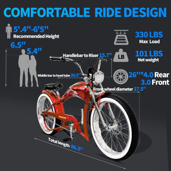 tracer twenty5 gt 500w 26" cruiser e bike