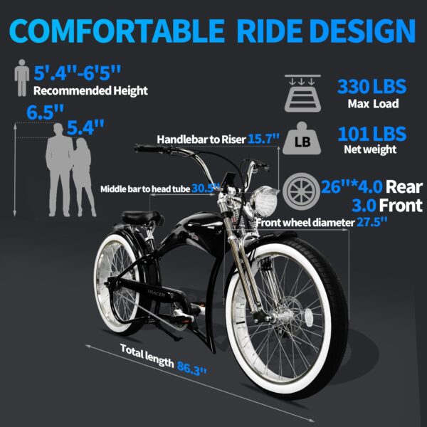 tracer twenty5 gts 500w chopper cruiser e bike