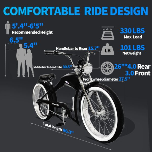 tracer twenty5 gt 500w 26" cruiser e bike