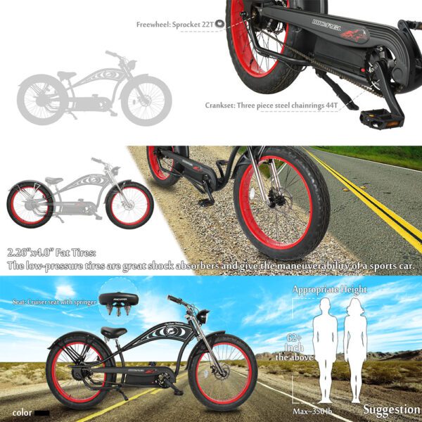 micargi cyclone 26" 48v 500w electric fat tire beach cruiser bike
